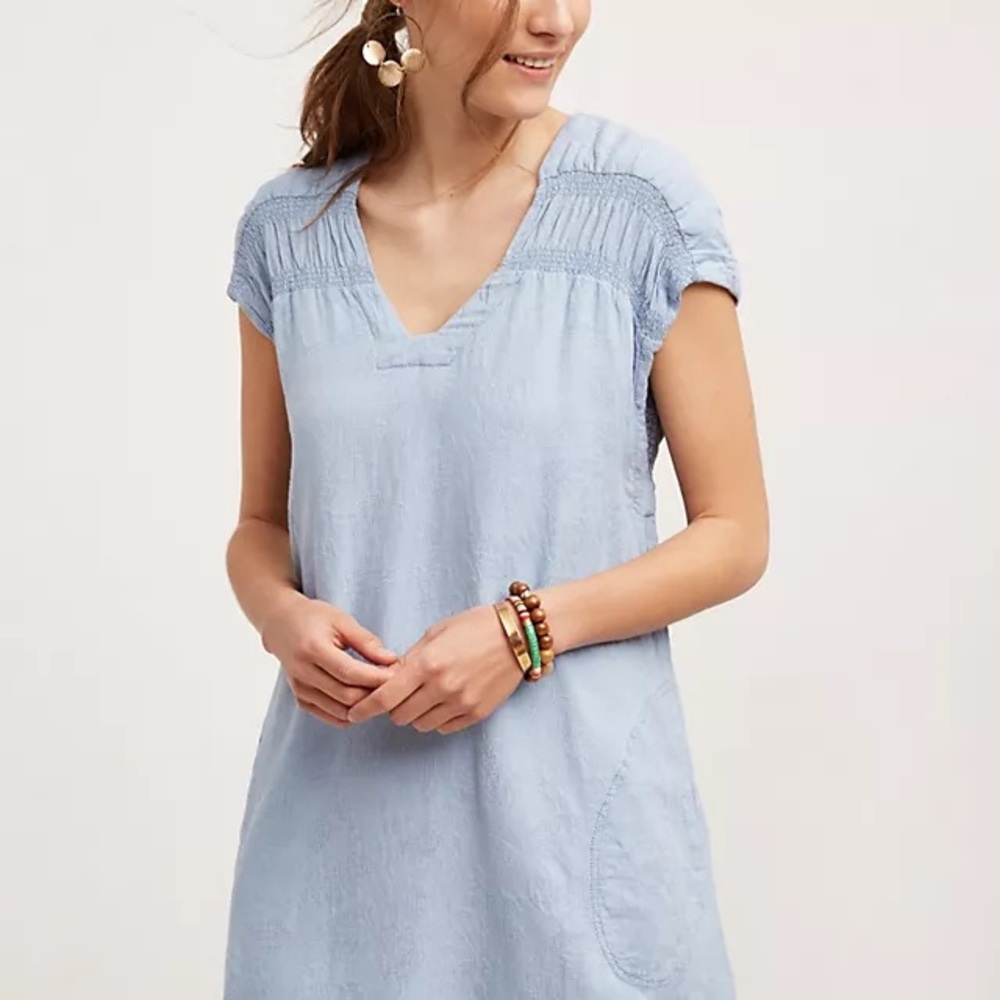 Anthropologie Light Blue Midi Dress with V-Neck